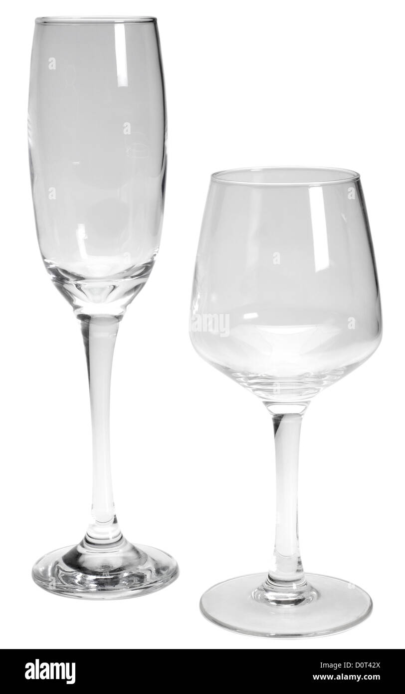 Close-up of an empty wine glass and a champagne flute Stock Photo