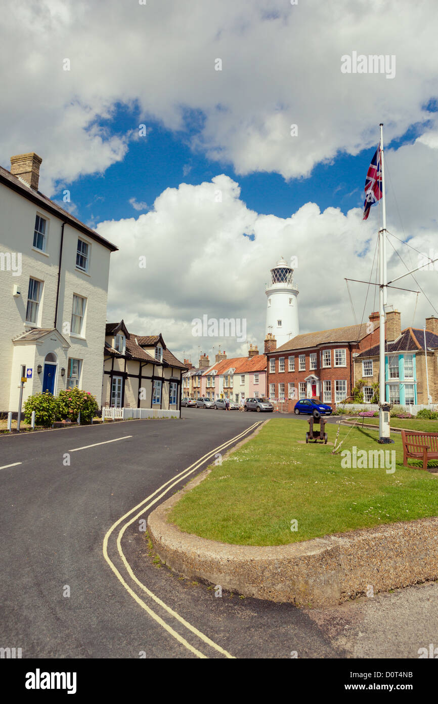 Cannon, mast and lighthouse from Gun Hill in Southwold, Suffolk, UK