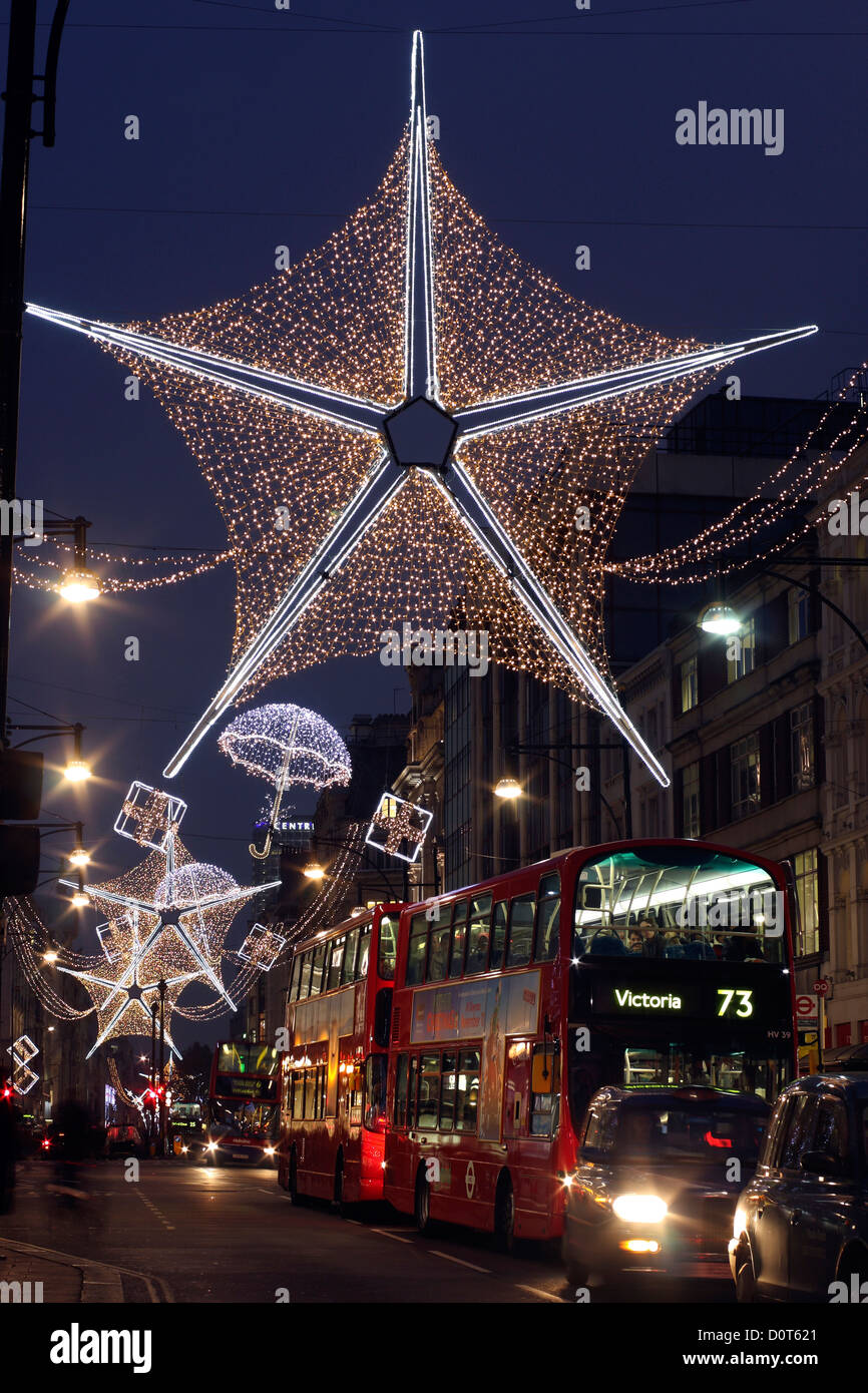 Christmas, Lights, Oxford Street, London, England, Europe, night Stock