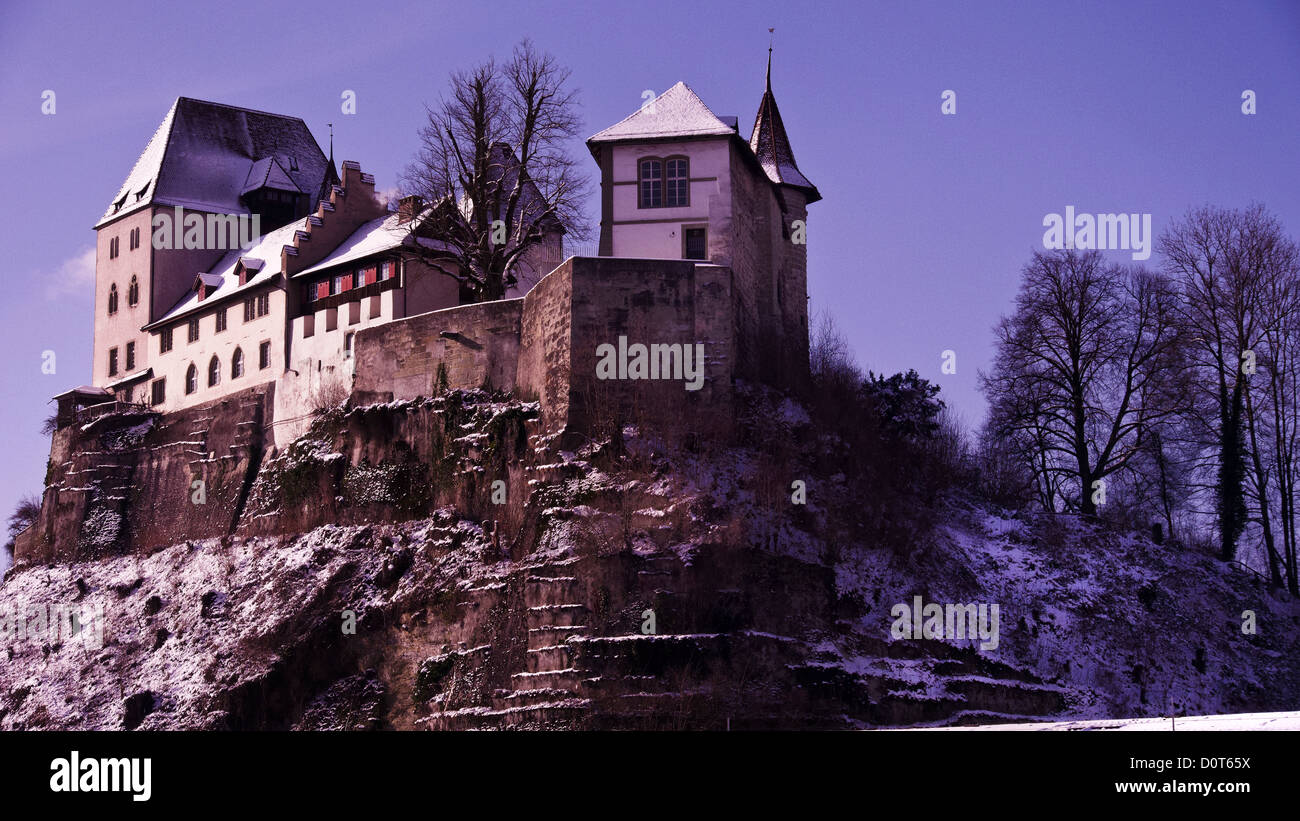 Castle, Burgdorf, canton Bern, castle, snow, Switzerland, winter Stock Photo