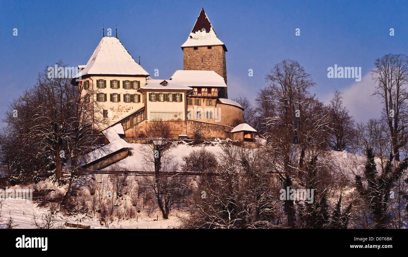 Castle, Emmental, canton Bern, castle, snow, Switzerland, Trachselwald, winter Stock Photo