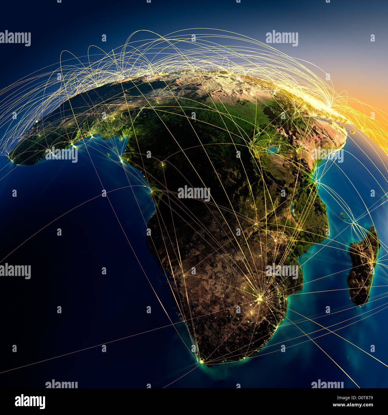 Main air routes in Africa and Madagascar Stock Photo