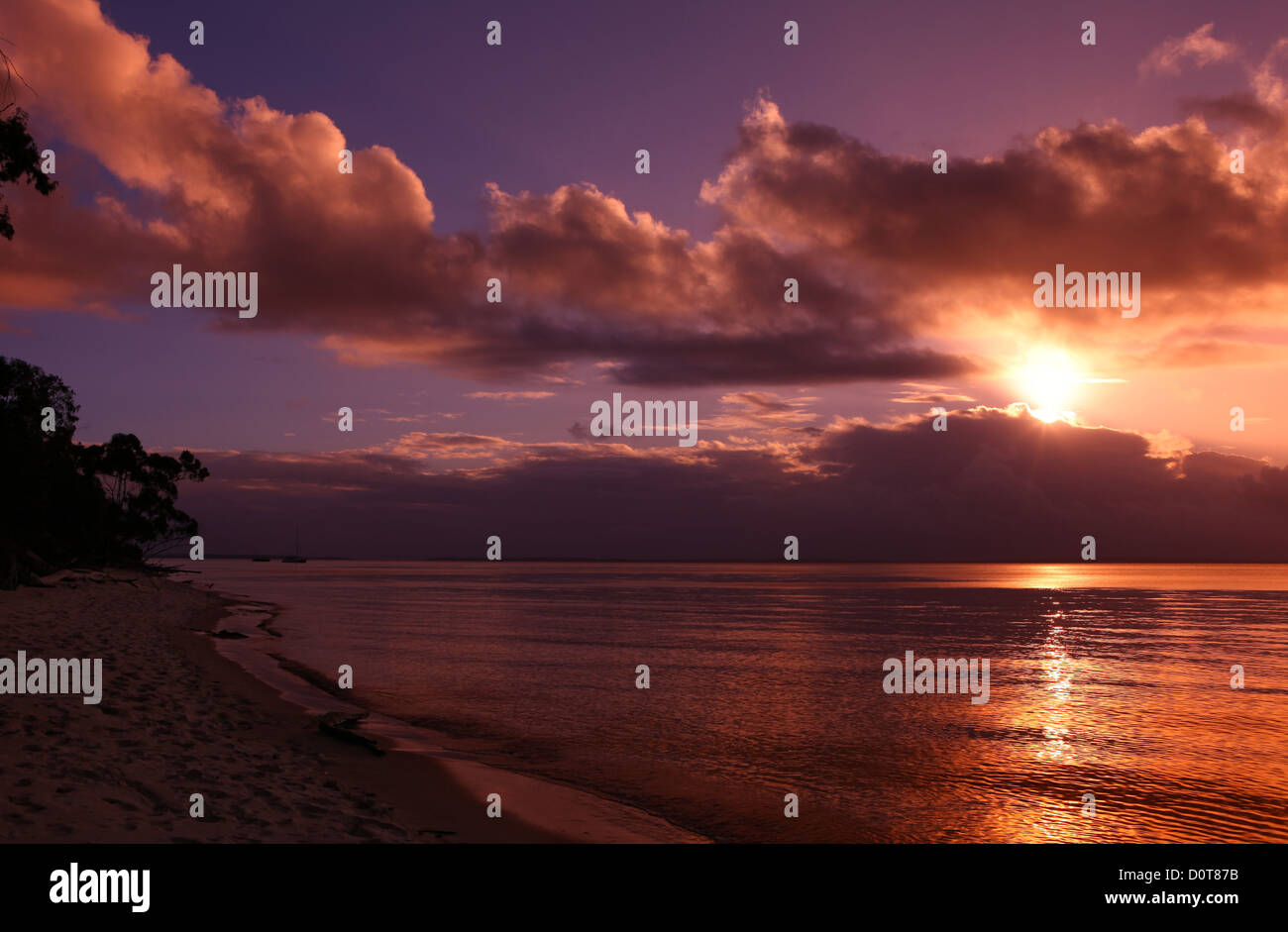 Sundown, sunset, sea, clouds, hotel, Kingfisher Bay Resort, rest, tourism, ecotourism, sand island, island, Fraser Island, Queen Stock Photo