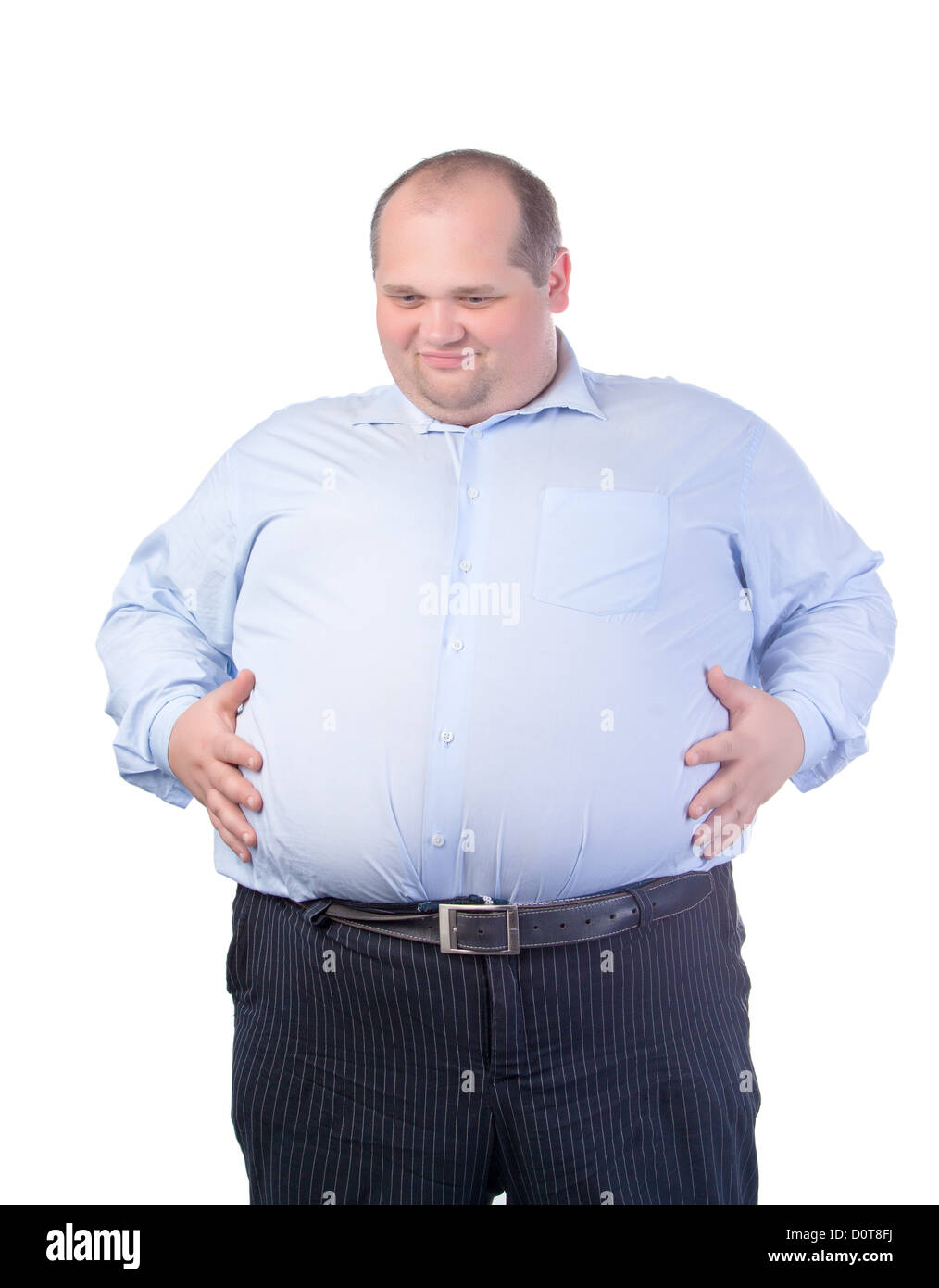 Happy Fat Man in a Blue Shirt Stock Photo - Alamy