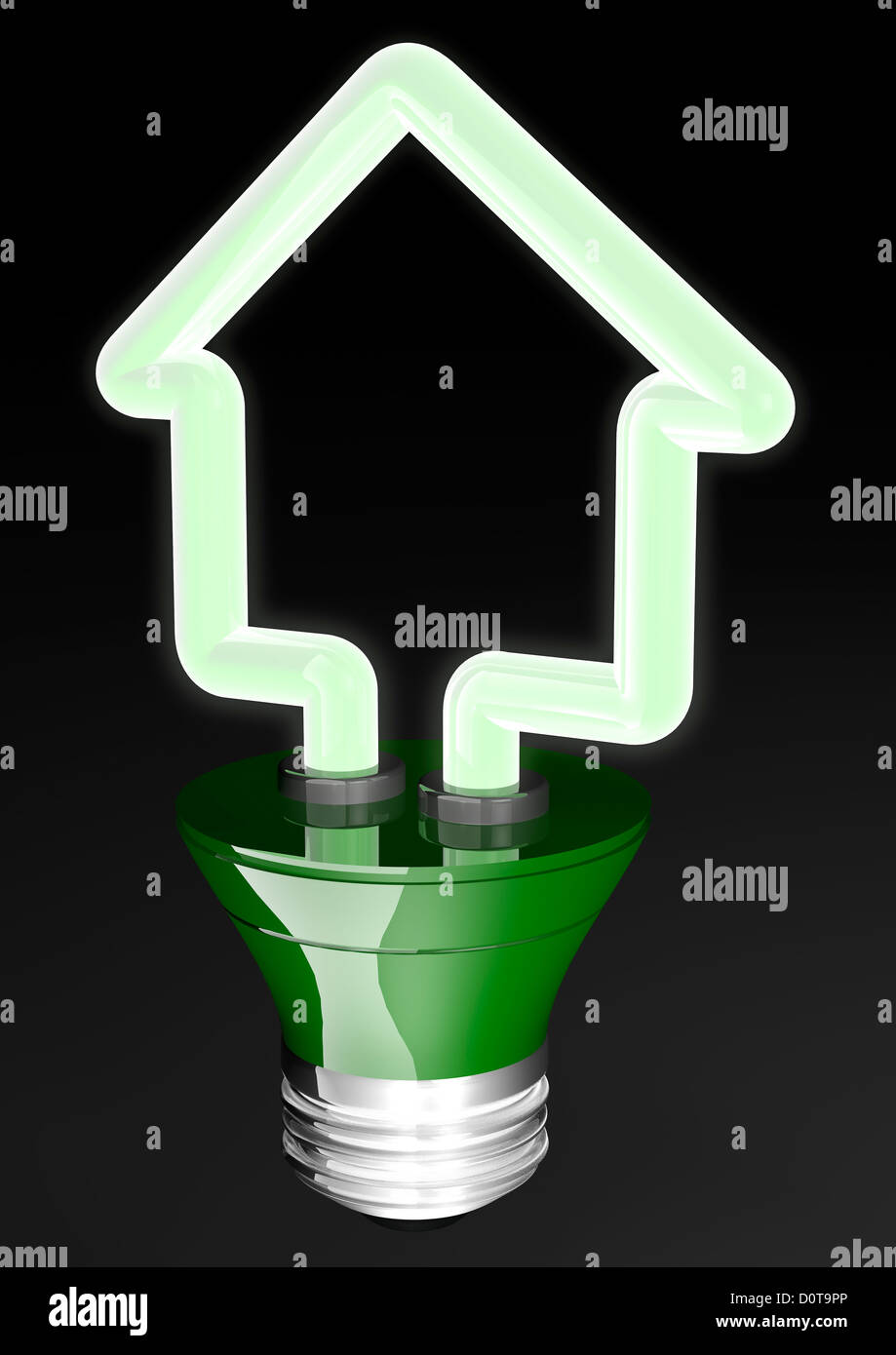 ENERGY SAVING green light bulb in the shape of a House - Renewable Energy CONCEPT Stock Photo