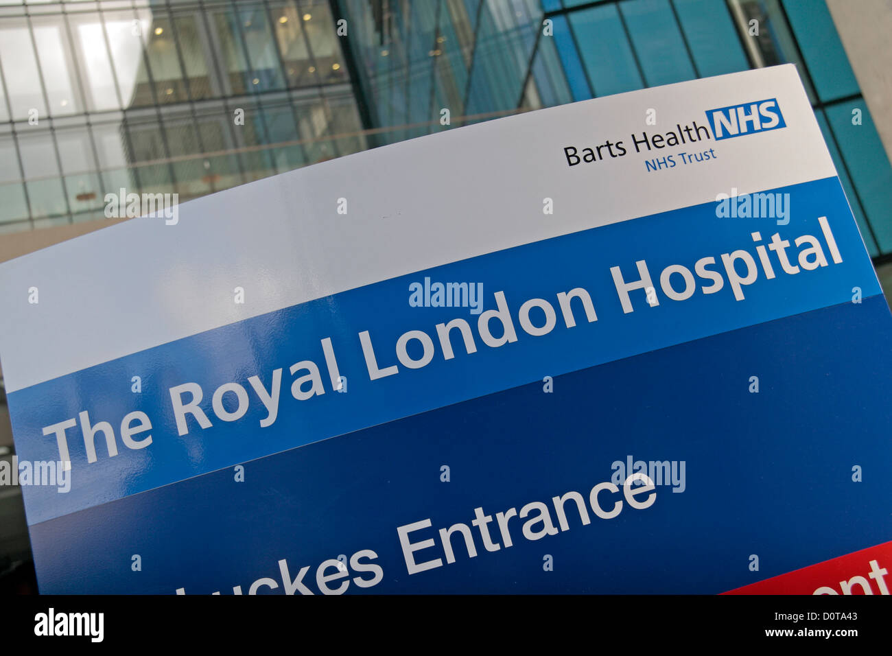 Sign outside The Royal London Hospital, Barts Health NHS Trust, London, UK. Stock Photo