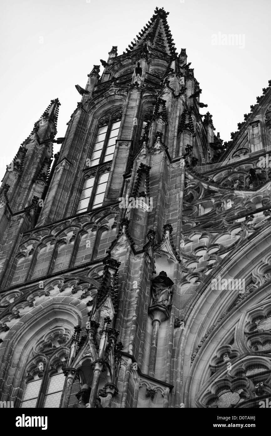 Exterior of Saint Vitus's Cathedral in Prague, Czech Republic, monochrome photo Stock Photo