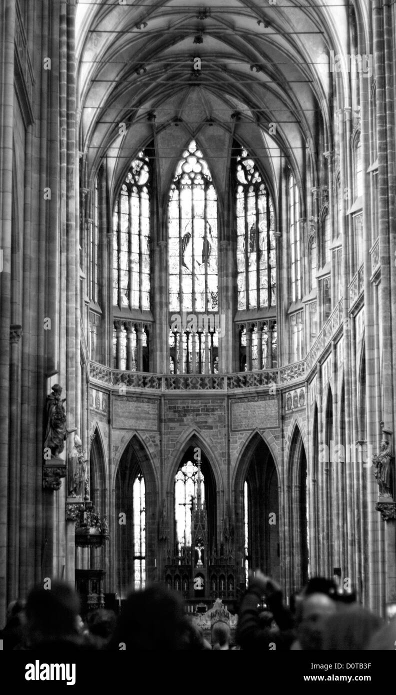 Interior of Saint Vitus's Cathedral in Prague, Czech Republic, monochrome photo Stock Photo