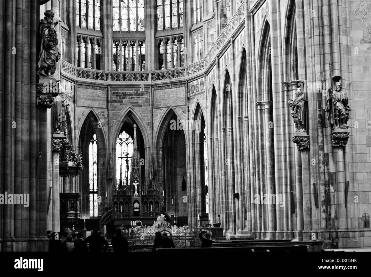 Interior of Saint Vitus's Cathedral in Prague, Czech Republic, monochrome photo Stock Photo