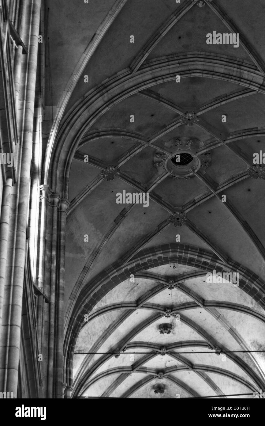Interior of Saint Vitus's Cathedral in Prague, Czech Republic, monochrome photo Stock Photo