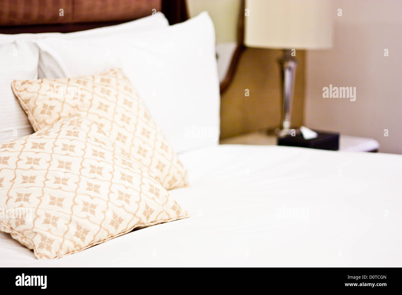 Pillows in Hotel bedroom Stock Photo Alamy