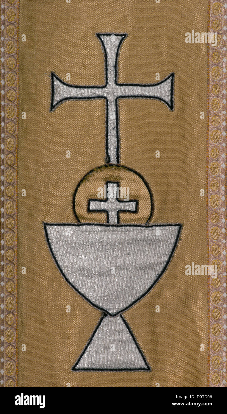 Holy Communion  Sacrament Tapestry Cross Chalice Eucharist Symbols Stock Photo