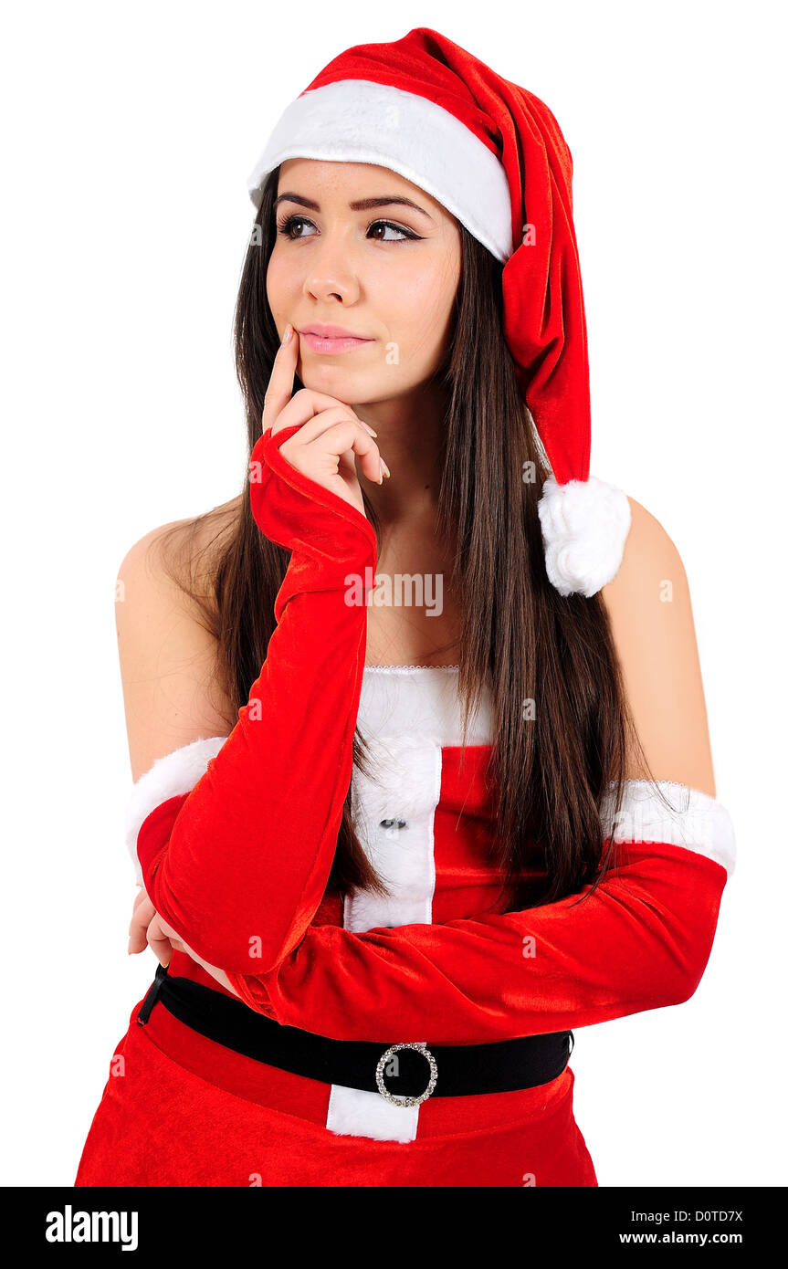Isolated Young Christmas Girl Thinking Stock Photo - Alamy