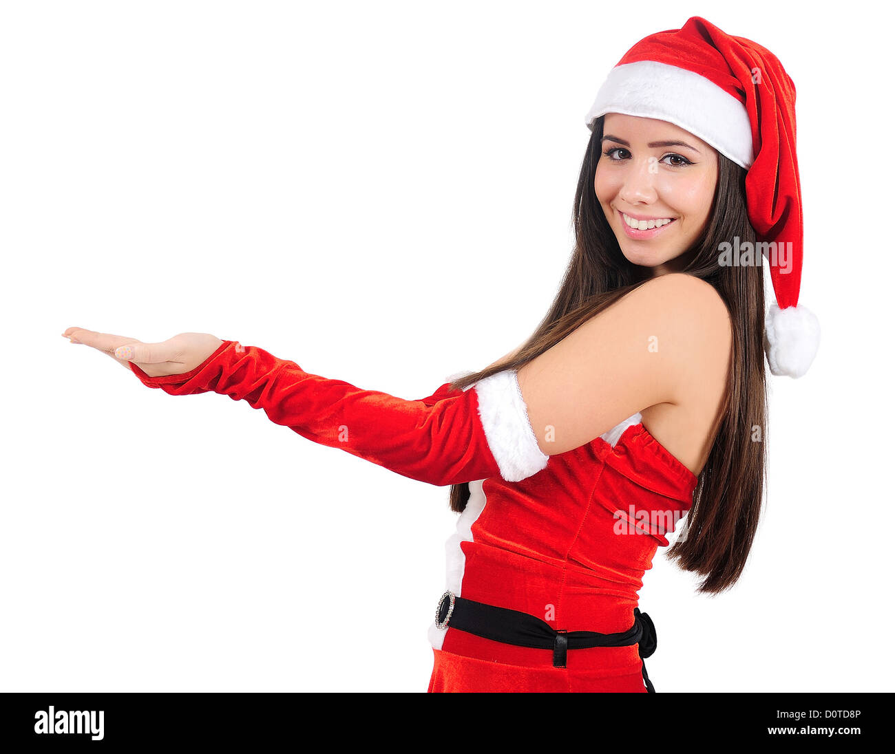 Isolated Young Christmas Girl Holding Palm Stock Photo - Alamy