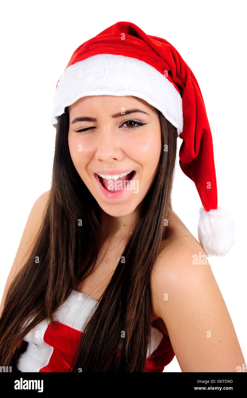 Isolated Young Christmas Girl Blink Eye Stock Photo - Alamy