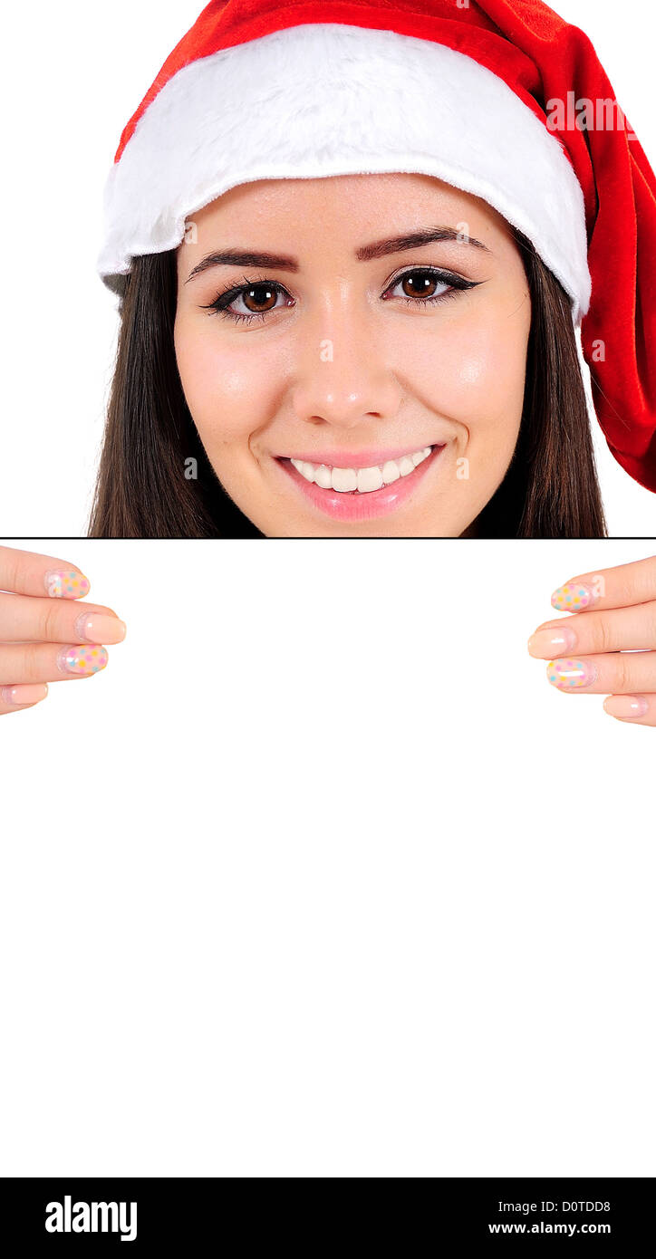 Isolated Young Christmas Girl Holding Paper Stock Photo - Alamy