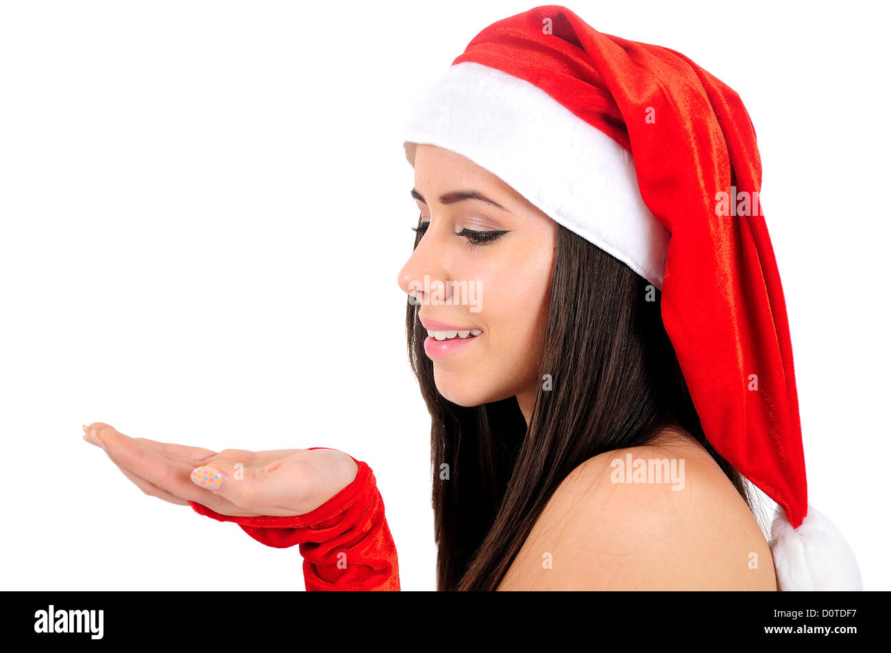 Isolated Young Christmas Girl Presenting Stock Photo - Alamy
