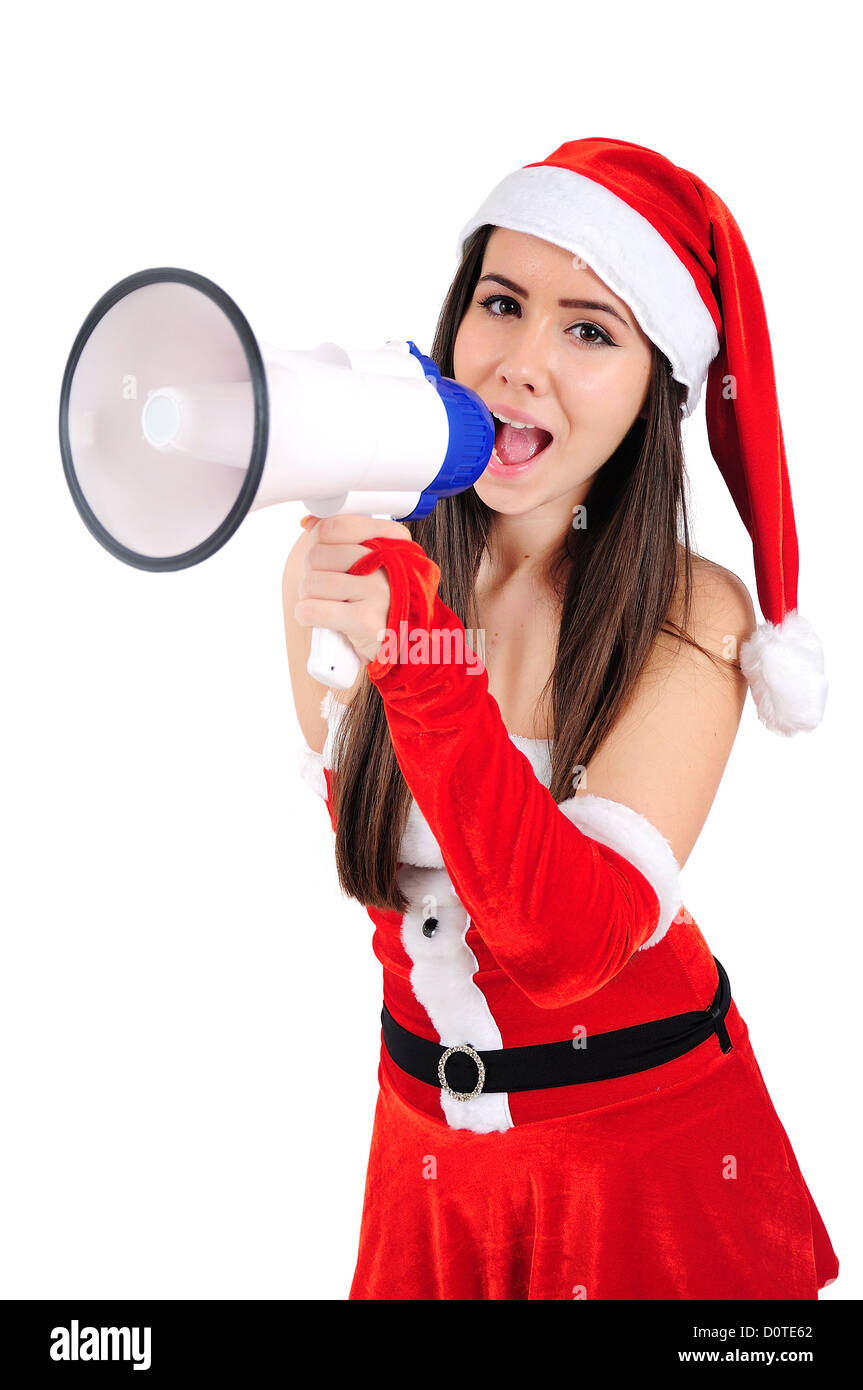 Isolated Young Christmas Girl With Megaphone Stock Photo - Alamy