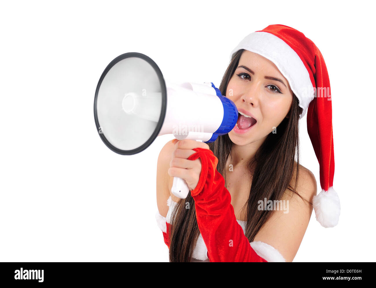 Isolated Young Christmas Girl With Megaphone Stock Photo - Alamy