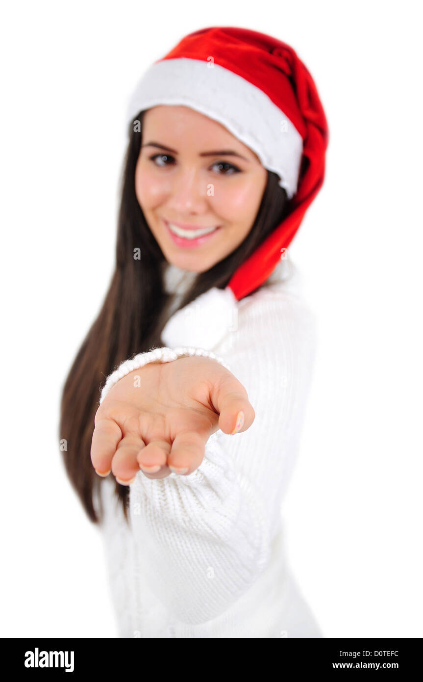 Isolated Young Christmas Girl Giving Product Stock Photo - Alamy