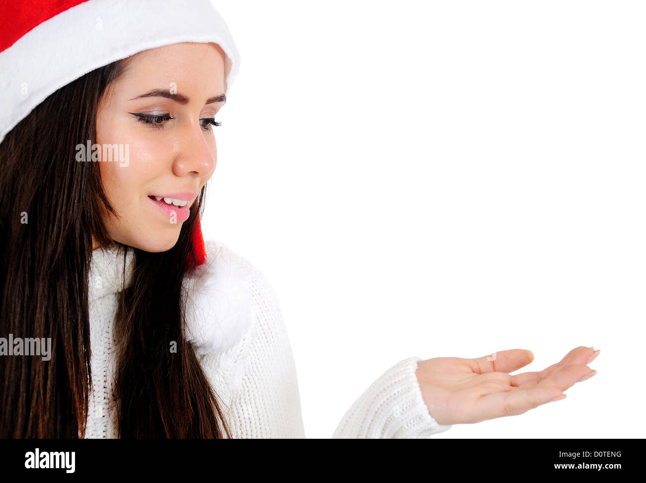 Isolated Young Christmas Girl Holding Palm Stock Photo - Alamy