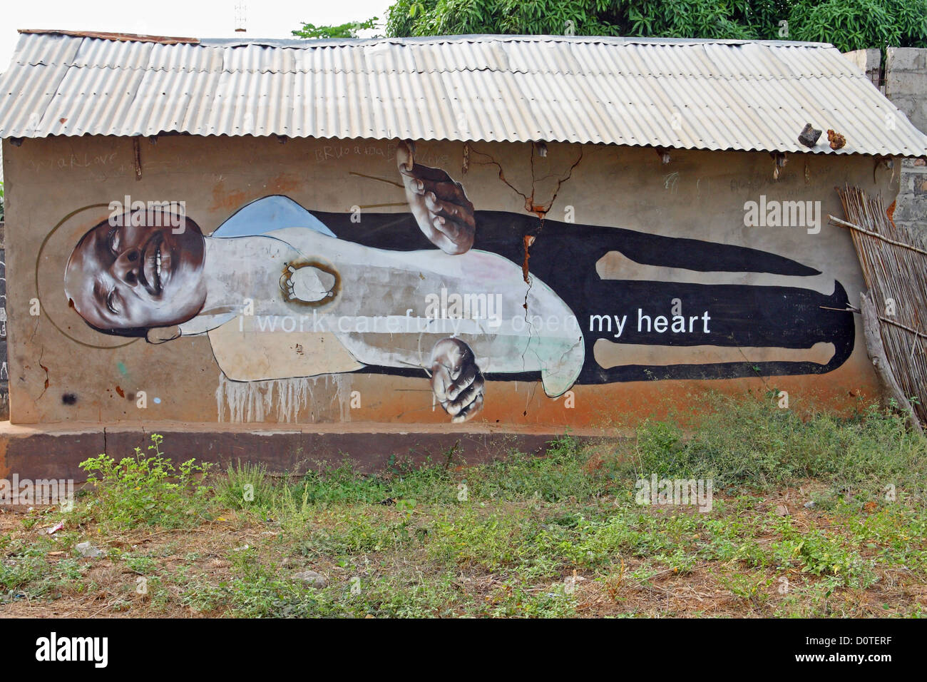 Mural from the Wide Open Walls art village project, Kubuneh, near Brikama, The Gambia Stock Photo