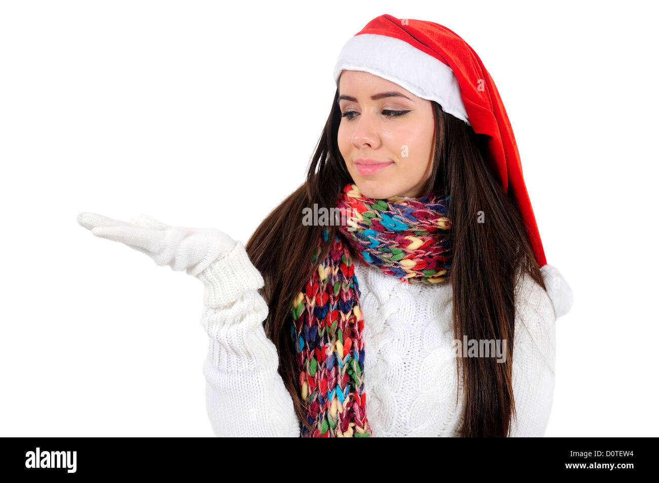 Isolated Young Christmas Girl Holding Palm Stock Photo - Alamy
