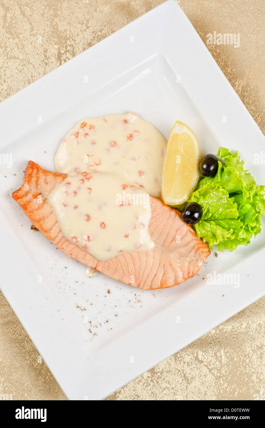 Grilled salmon steak Stock Photo - Alamy