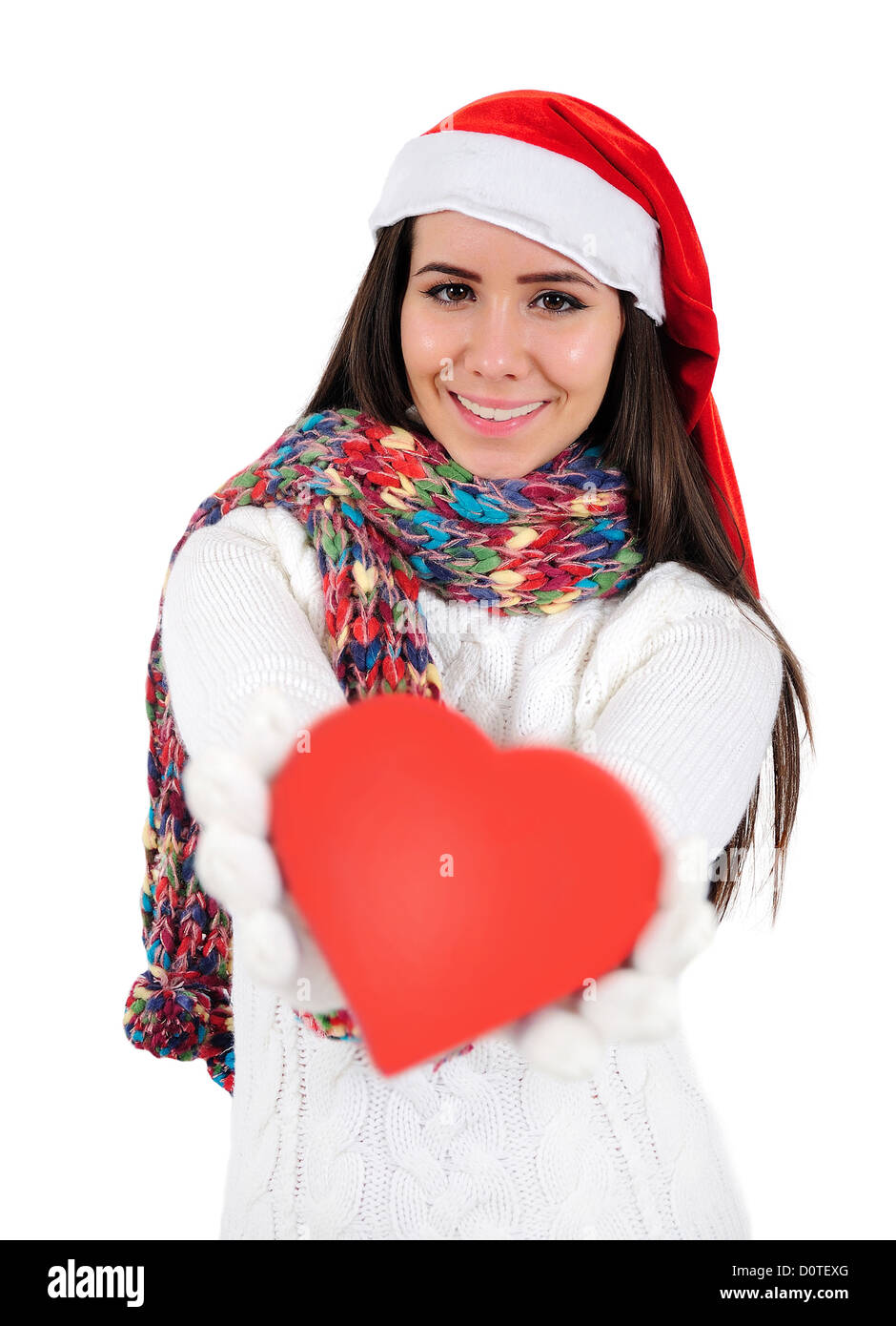 Isolated Young Christmas Girl Holding Heart Stock Photo - Alamy