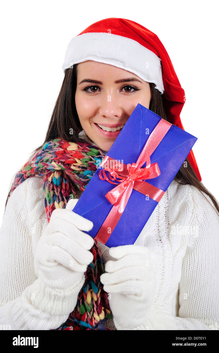 Isolated Young Christmas Girl Holding Letter Stock Photo - Alamy
