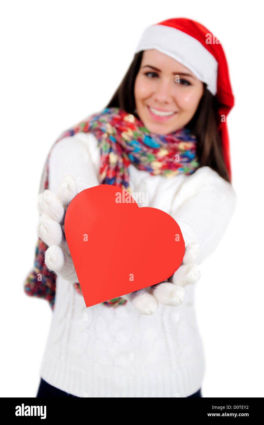 Isolated Young Christmas Girl Holding Heart Stock Photo - Alamy