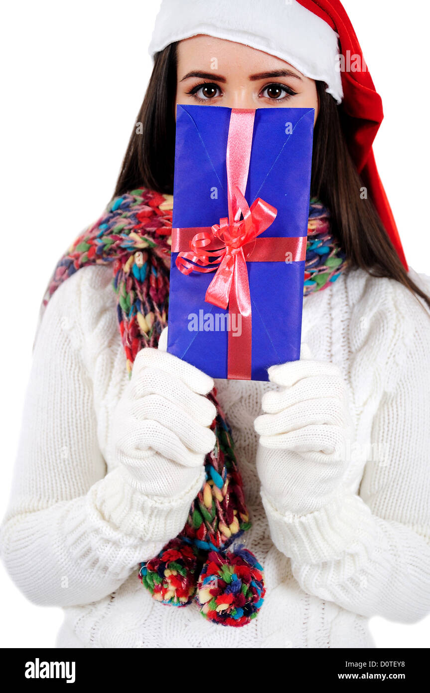 Isolated Young Christmas Girl Holding Letter Stock Photo - Alamy