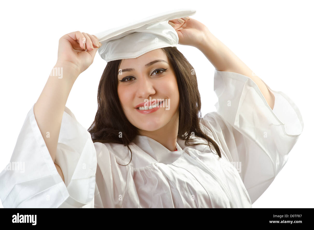 Happy student celebrating graduation on white Stock Photo - Alamy