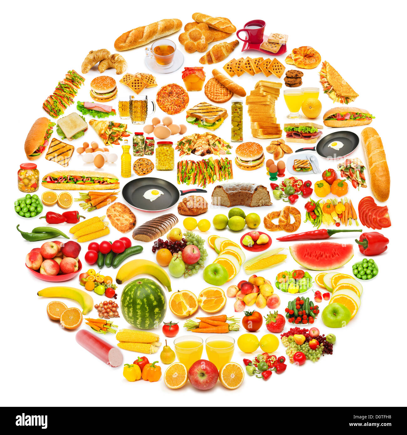 Circle with lots of food items Stock Photo - Alamy