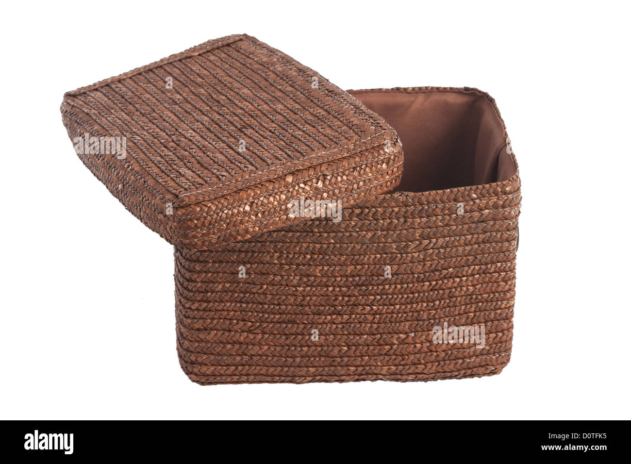 decorative brown wicker basket with lid isolated on white Stock Photo