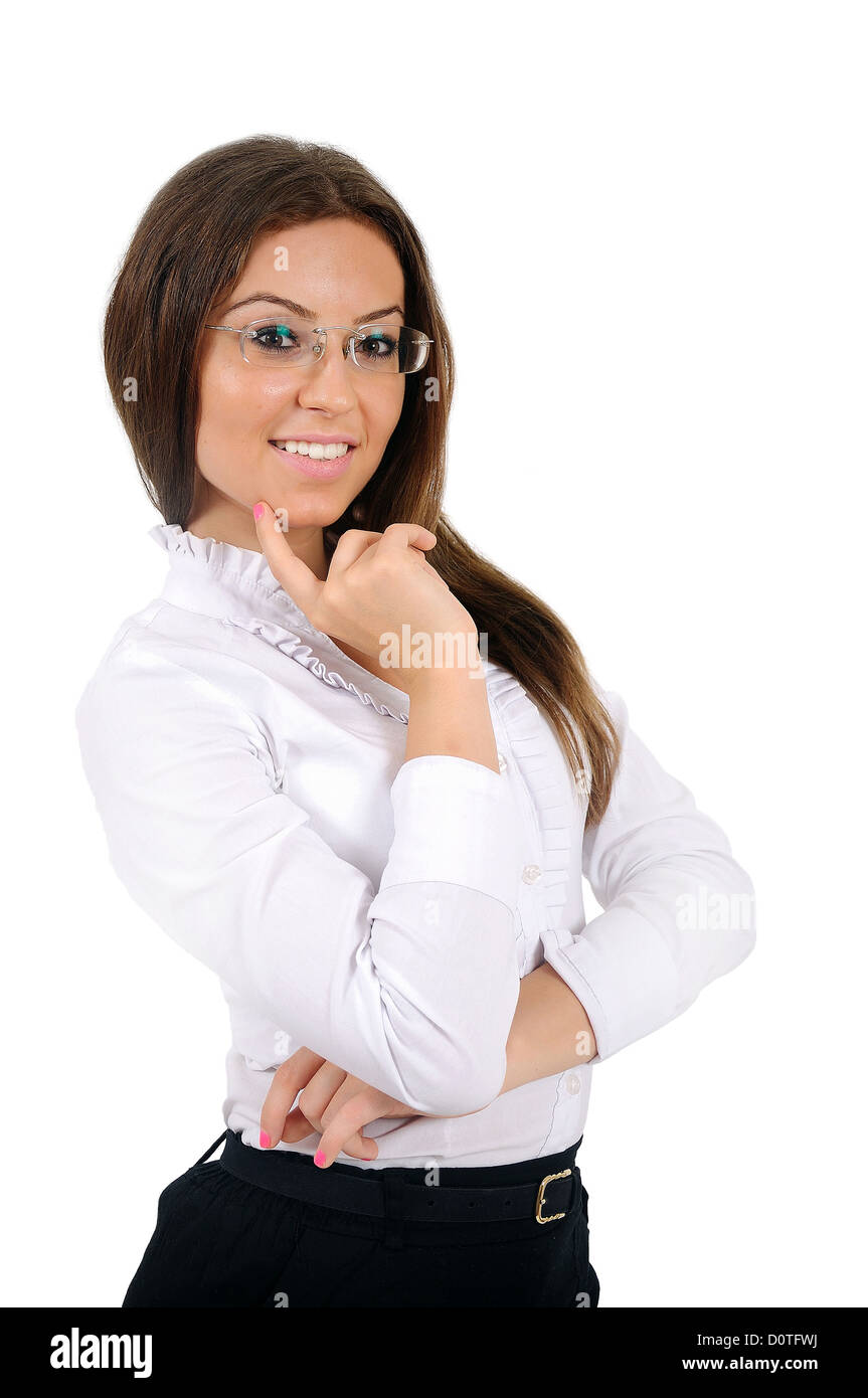 Isolated young business woman standing Stock Photo - Alamy