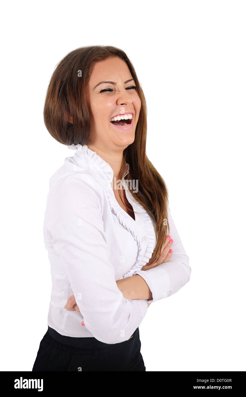 Isolated young business woman laugh Stock Photo - Alamy