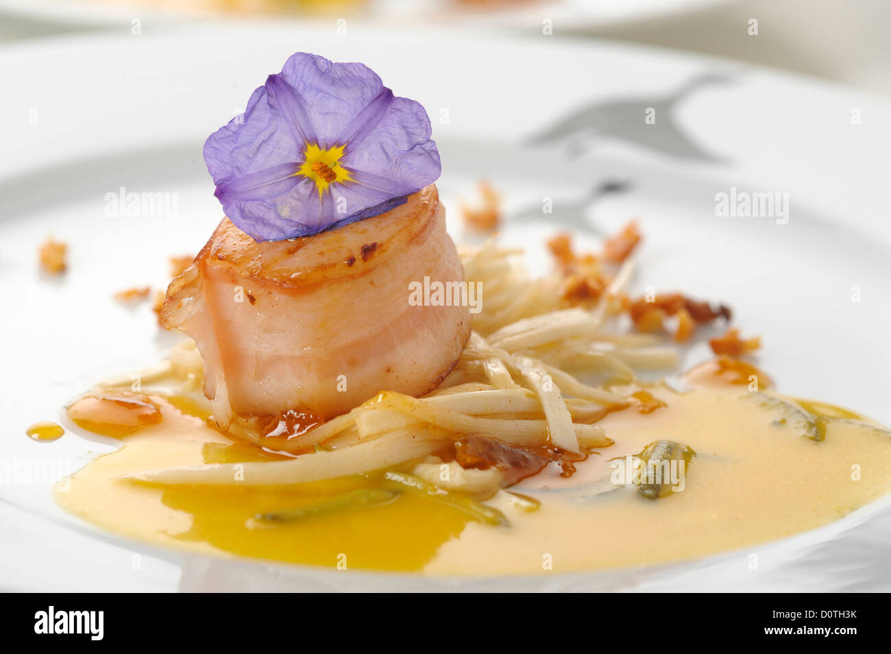 Gourmet food - seared sea scallops with bacon Stock Photo