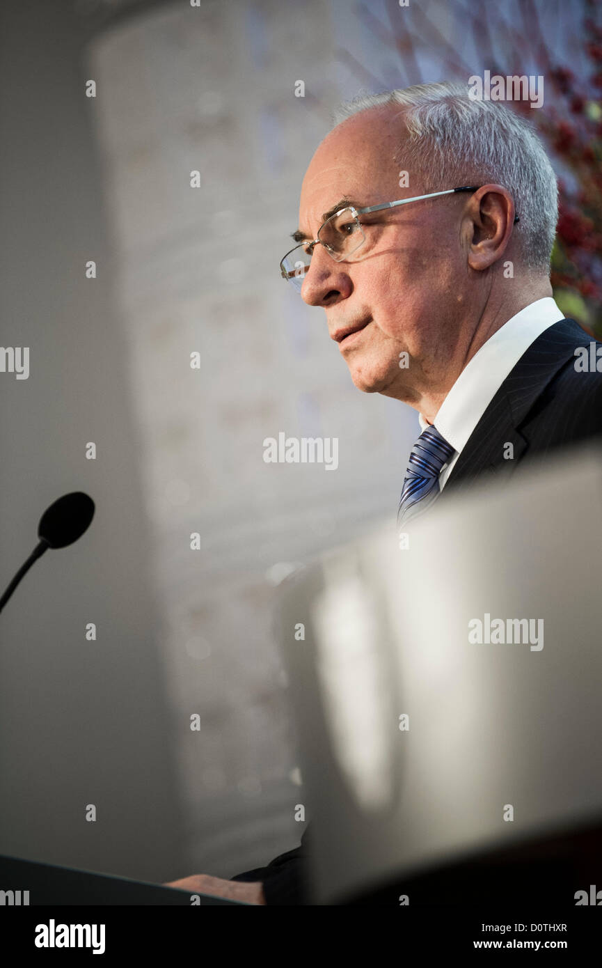 Oslo, Norway. 30/11/2012. Ukrainian Prime Minister Mykola Azarov during a press conference in Oslo, Norway. The Norwegian and Ukrainian prime minister talked about future relationship between the two countries. Fish export, democracy and a agreement on nuclear safety cooperation was some of the things on the agenda. Stock Photo