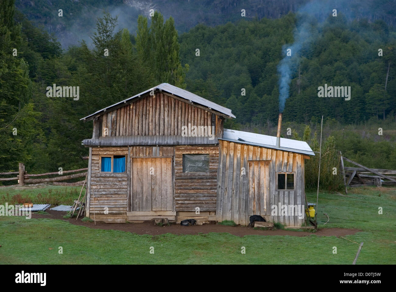Rustic Log Farm House In Chile S Futaleufu River Valley Stock
