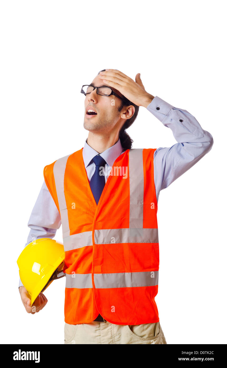 Young construction worker with hard hat Stock Photo