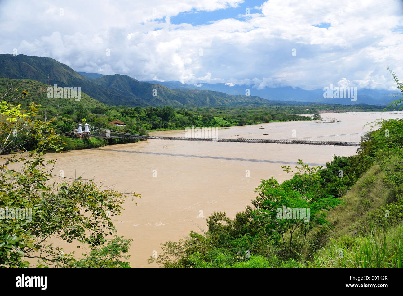 Old, foot bridge, bridge, River, suspension bridge, Rio Cauca, Antigua Puente de Occidente, Santa Fe de Antioquia, Colombia, Sou Stock Photo