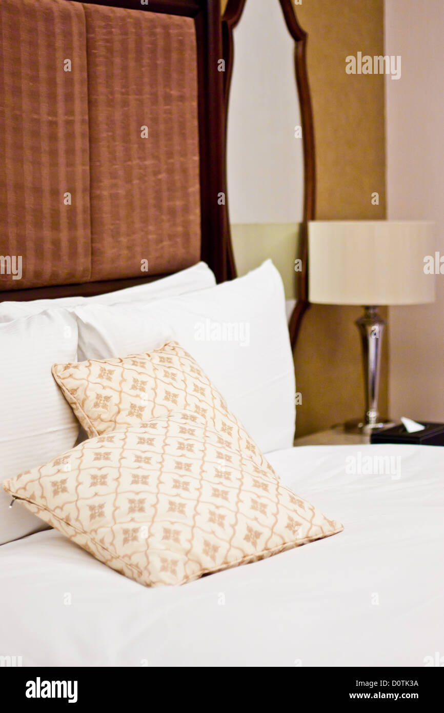 Pillows in Hotel bedroom Stock Photo Alamy