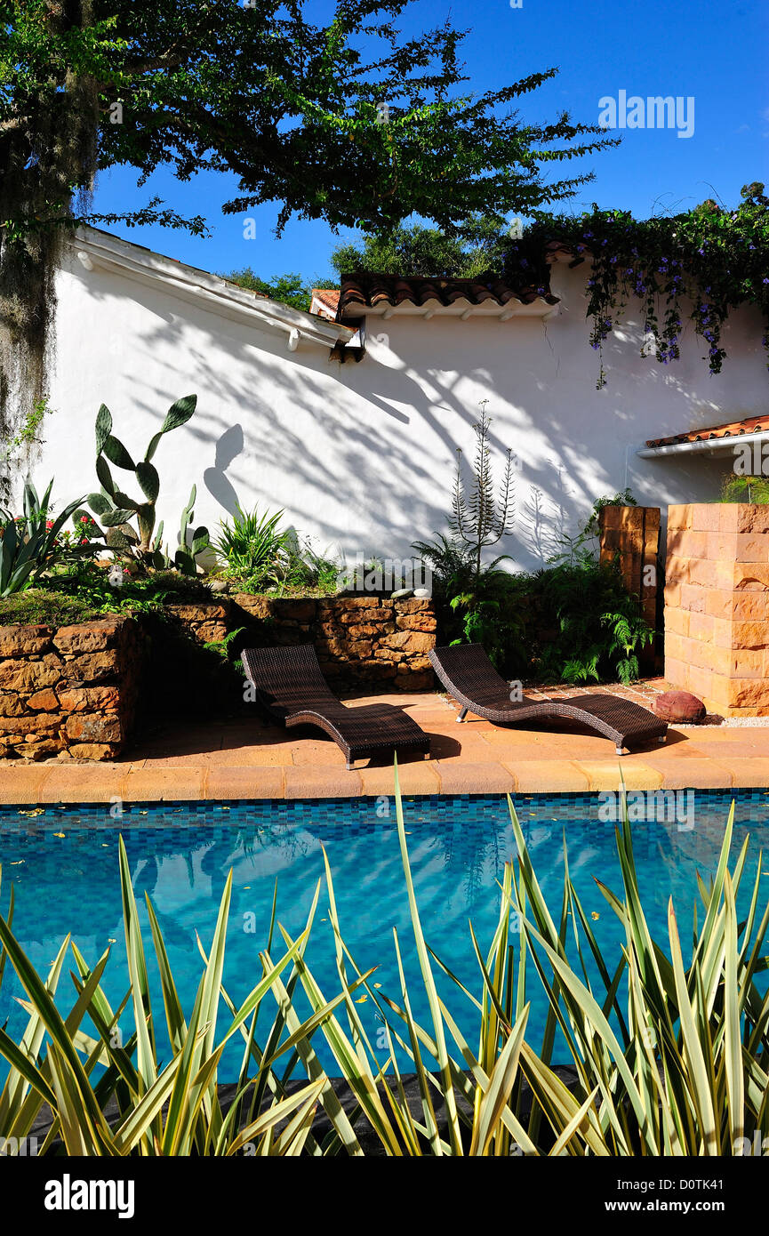 Pool, style, Posada La Nube, colonial, Town, Barichara, Colombia, South America, pool Stock Photo