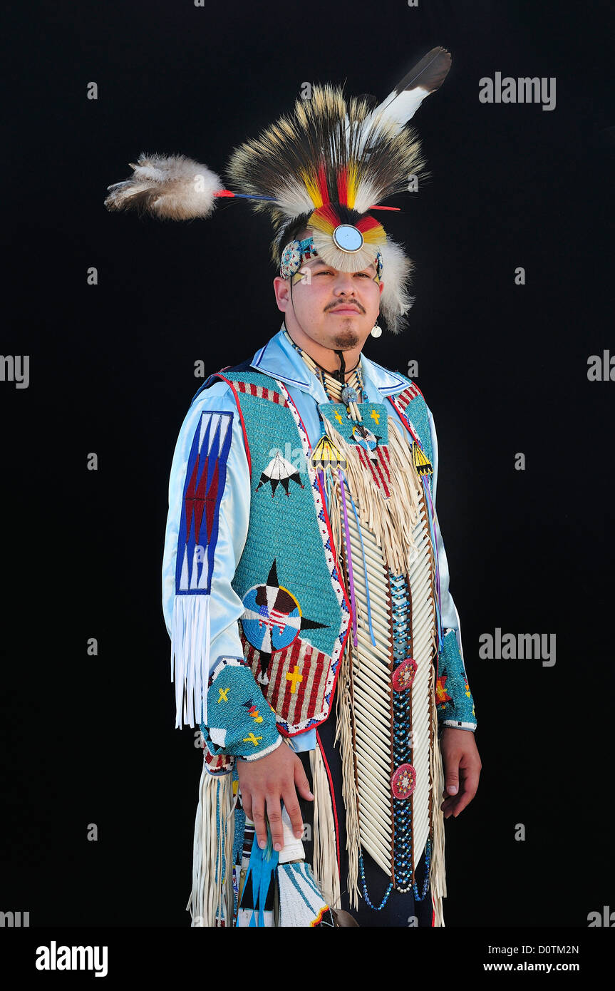 Stephen Yellowhawk, Lakota, Sioux, South Dakota, USA, United States, America, North America, native indian, indian, costume, fea Stock Photo