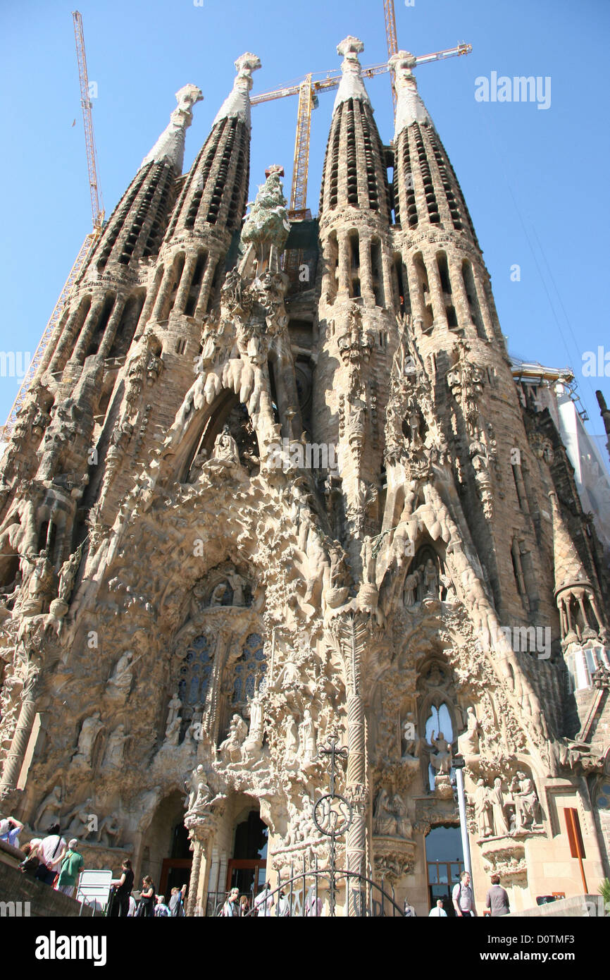 Spain, Barcelona, architecture, Sagrada Familia, basilica, Antoni Gaudi, Gaudi, church, landmark, Stock Photo