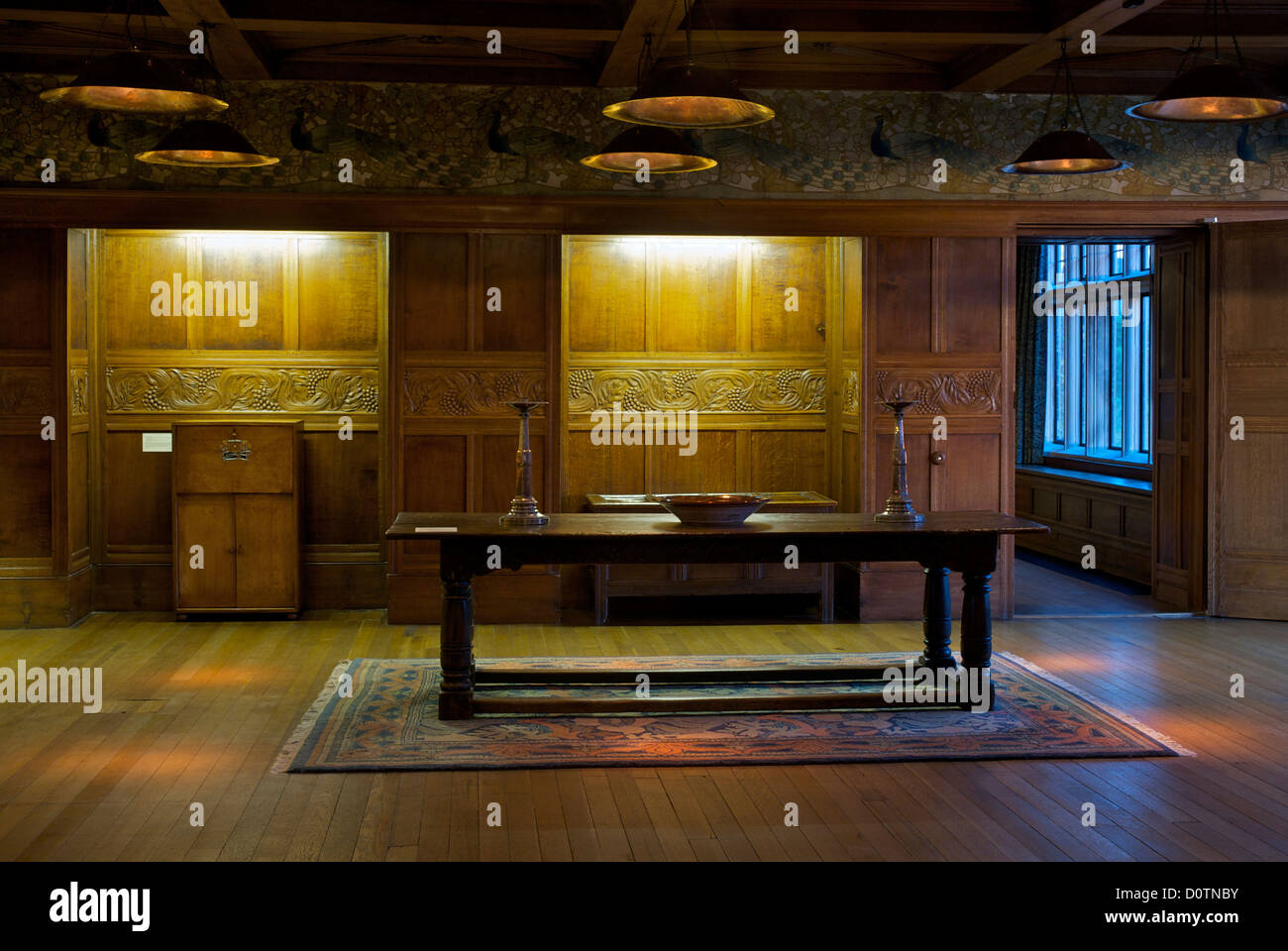 The main hall of Blackwell, 'arts and crafts' house, overlooking Lake ...