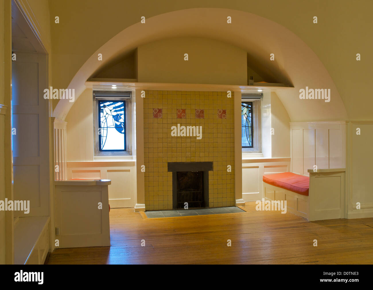 Fireplace In Blackwell Arts And Crafts House Overlooking Lake