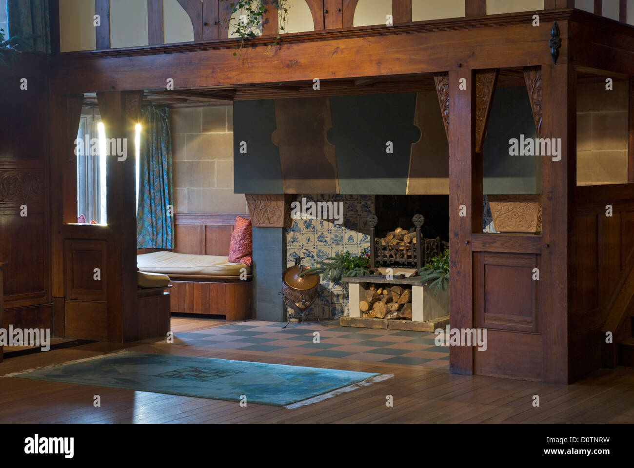 Fireplace in the main hall of Blackwell, 'arts and crafts' house ...