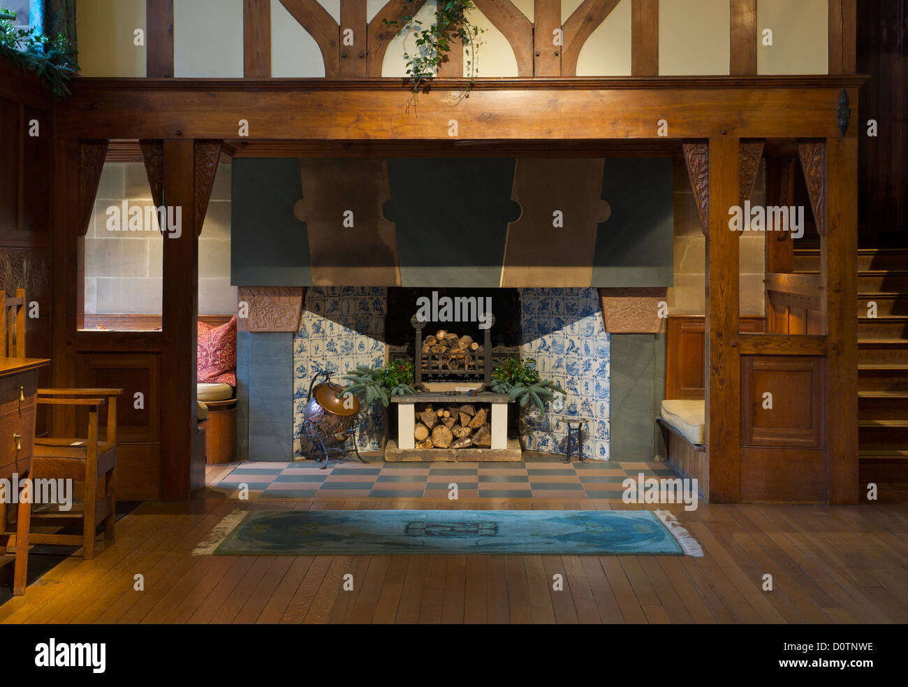 Fireplace in the main hall of Blackwell, 'arts and crafts' house ...